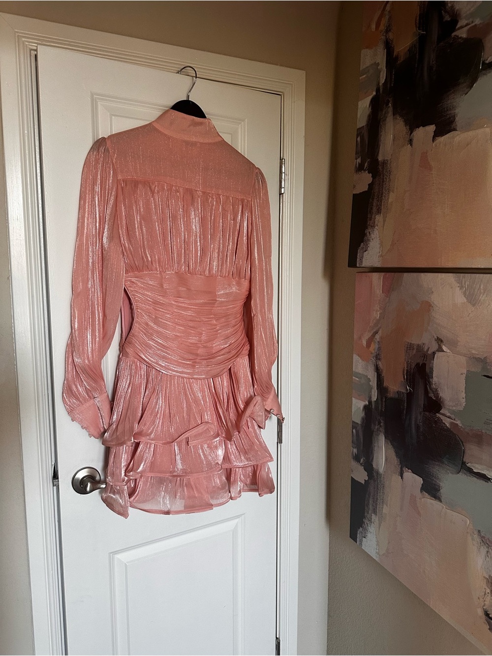 High-Neck Pink Ruffle-Trim Mini Dress - Picture 4 of 7